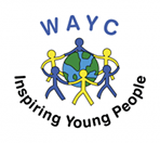 WAYC logo and youth members playing musical instruments